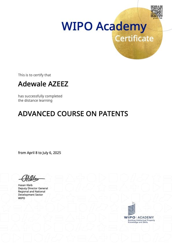 Advance Course on Patent - WIPO